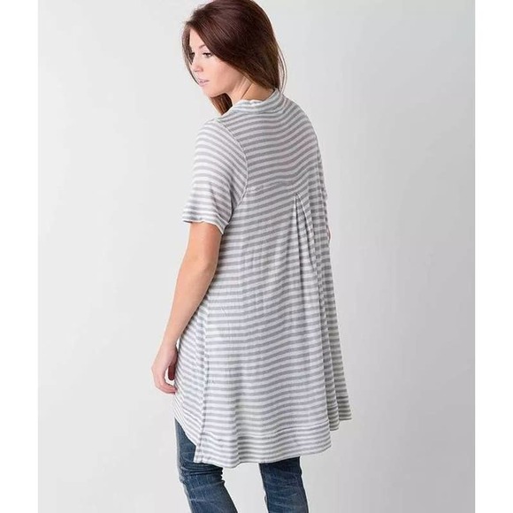 We the Free People‎ Small Tunic Striped Henley Top Gray White Knit Pearl 407 - Picture 2 of 10